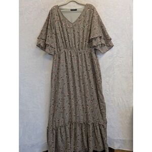 MikaRose‎ XXL Floral Maxi Dress Flutter Sleeve V Neck Ruffle Hem